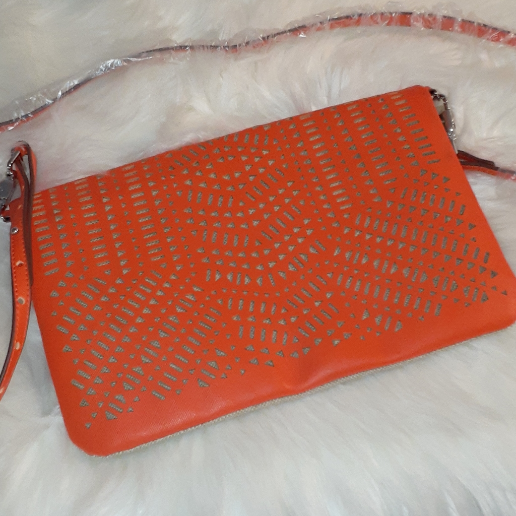 Stella & Dot Orange & Tan Crossbody Bag Purse New!